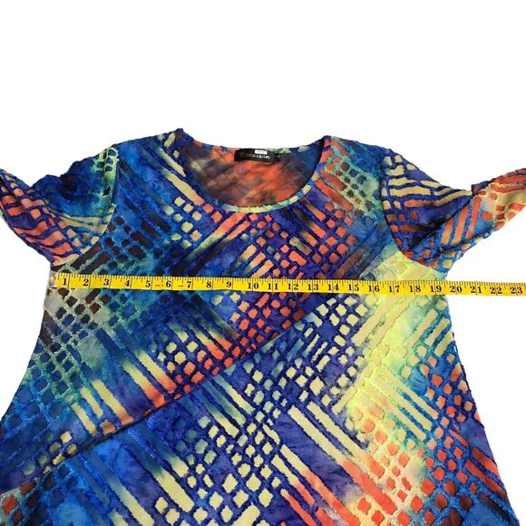 Creation Top Womens M Rainbow Tie Dye Burnout Textured Pocket Tunic Boho Artsy - Picture 16 of 16